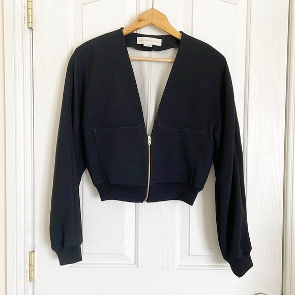 Stella McCartney Black V-neck Front Zip Cropped Wool Blend Jacket size 4 - Picture 2 of 9